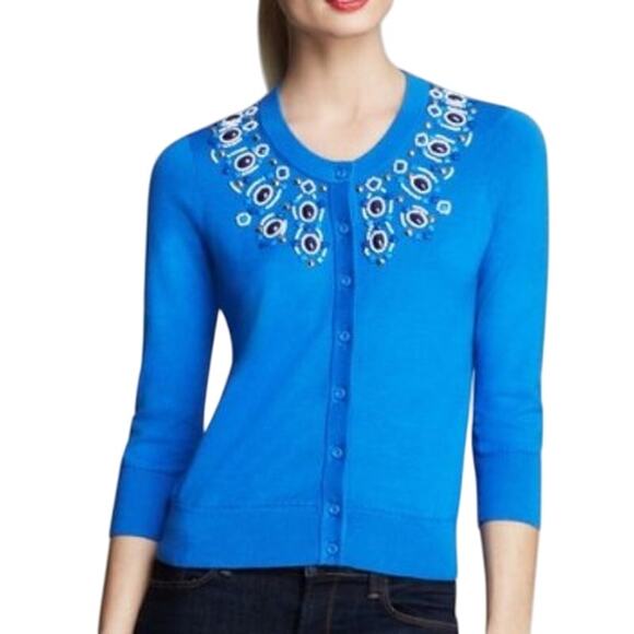 Kate Spade Arcadia Embellished Cardigan Women’s S Royal Blue Beaded Knit - Picture 1 of 9